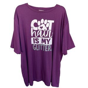 Cat Hair Glitter Shirt Womens Plus Size‎ 3X Purple Novelty Crazy Cat Lady